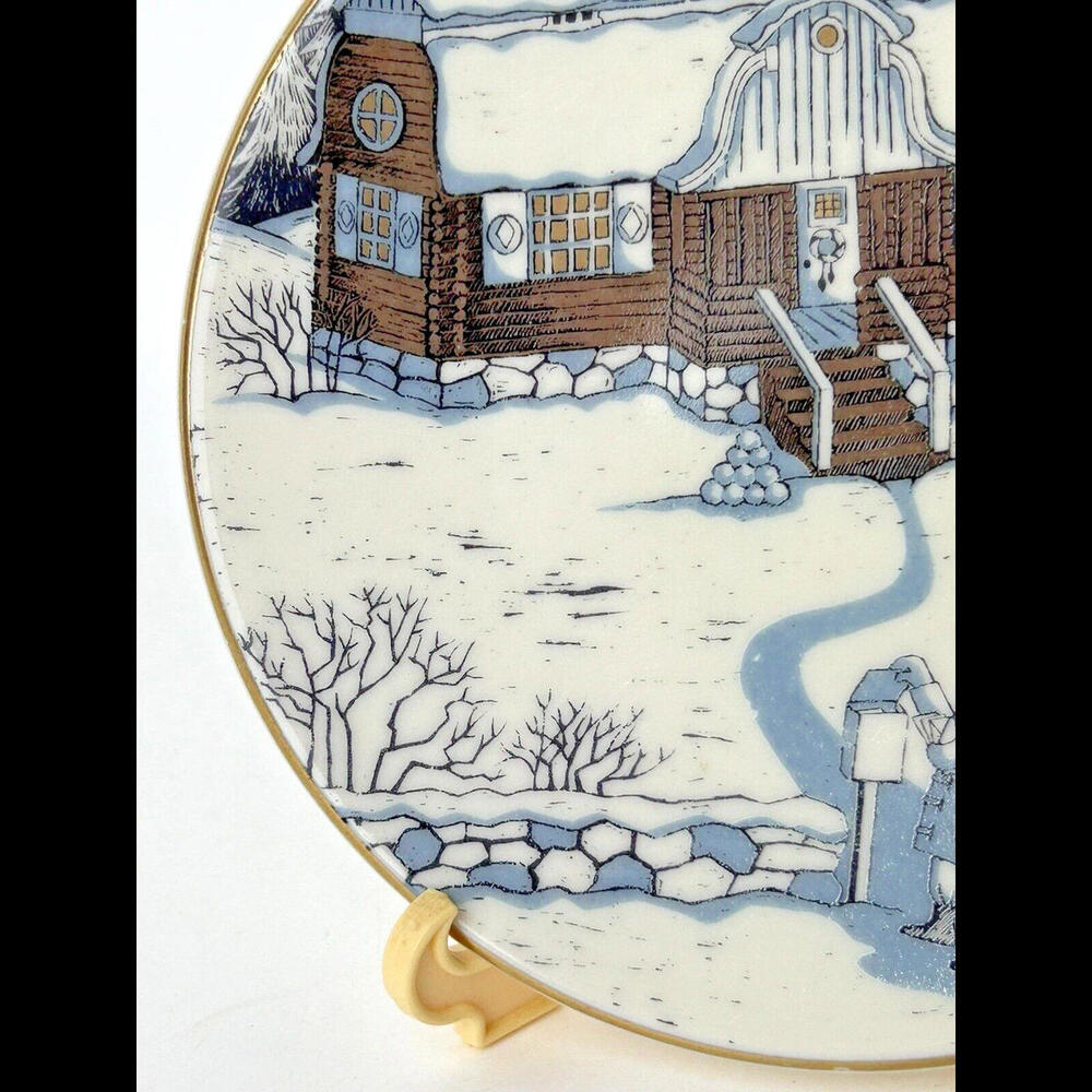Vintage Arabia Finland Christmas Winter Scene Plate 5" Cottage Postman Snow - Picture 5 of 9